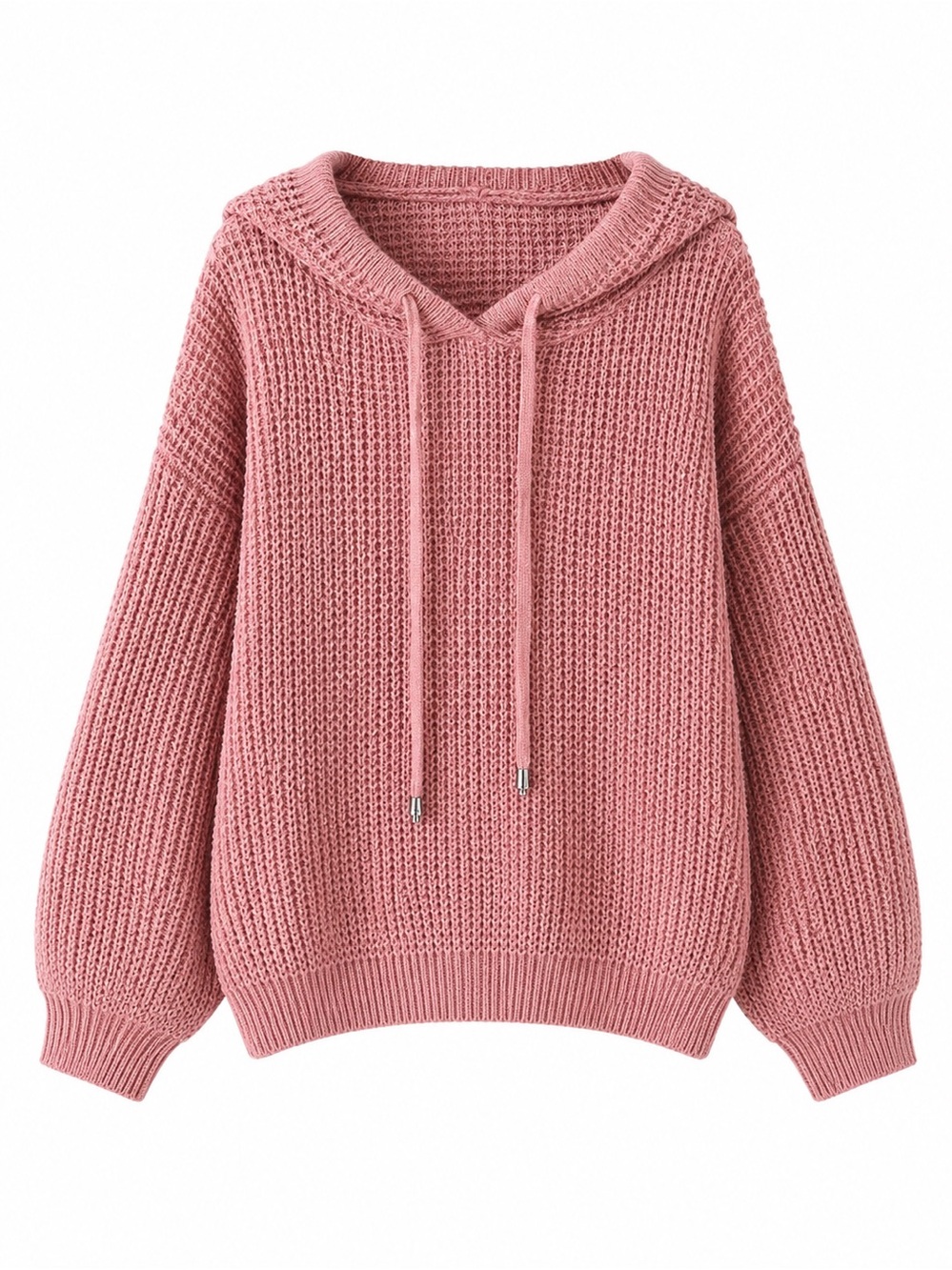Women's Chunky Knit Hooded Sweater - Pink